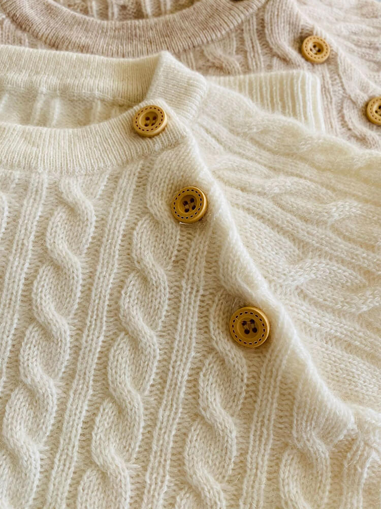 Kids Cable Knit Cashmere Sweater with Shoulder Buttons